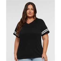 LAT 3537 Women's Football V-Neck Fine Jersey Tee