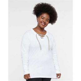 LAT 3538 Women's Fine Jersey Lace-Up Long Sleeve T-Shirt