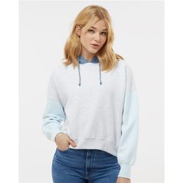 MV Sport W23716 Women's Sueded Fleece Colorblocked Crop Hooded Sweatshirt