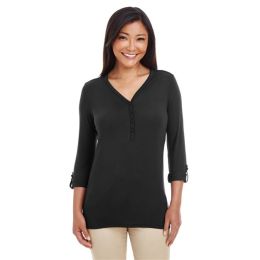 Devon & Jones DP186W Women's Perfect Fit™ Y-Placket Convertible Sleeve Knit Top