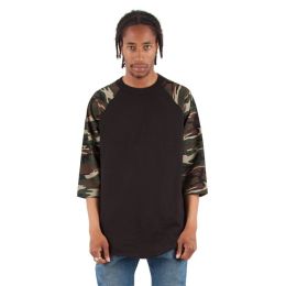 Shaka Wear SHRAGCM Unisex Three-Quarter Sleeve Camo Raglan T-Shirt