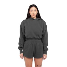 Shaka Wear SHGWC Women's Garment-Dye Crop Hooded Sweatshirt