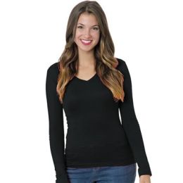 Bayside 3415 Women's USA-Made Deep V-Neck Long Sleeve T-Shirt