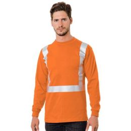 Bayside 3782 Unisex USA-Made 50/50 Hi-Visibility Long Sleeve Pocket T-Shirt