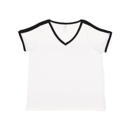 LAT 3832 Women's Curvy Retro Ringer Premium Jersey V-Neck Tee