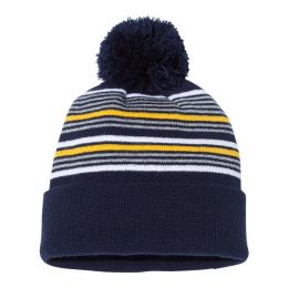 Sportsman SP60 12" Striped Pom-Pom Cuffed Beanie