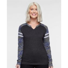 LAT 3534 Women's Fine Jersey Mash Up Long Sleeve T-Shirt