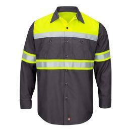 Red Kap SY70 Men's Hi-Visibility Colorblock Ripstop Long Sleeve Work Shirt