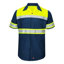Red Kap SY80T Men's Tall Hi-Visibility Colorblock Ripstop Short Sleeve Work Shirt