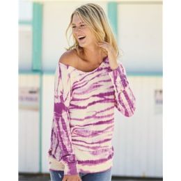 MV Sport W20173 Women's French Terry Off-the-Shoulder Tie-Dyed Sweatshirt
