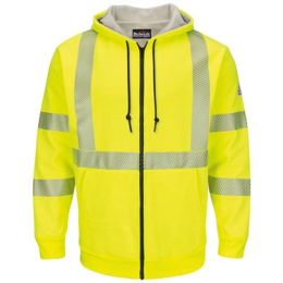 Bulwark SMZ4HV Men's Hi-Visibility Zip-Front Hooded Fleece Sweatshirt with Waffle Lining