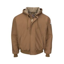 Bulwark JLH6T Men's Tall Insulated Brown Duck Hooded Jacket with Knit Trim