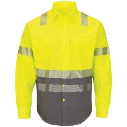 Bulwark SLB4HT Men's Tall Hi-Visibility Color Block Uniform Shirt - EXCEL FR® ComforTouch® - 7 oz.