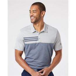 Adidas A508 Men's Heathered Colorblocked 3-Stripes Polo