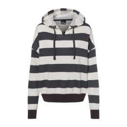 MV Sport W21721 Women's Striped Fleece Boxy Hooded Sweatshirt
