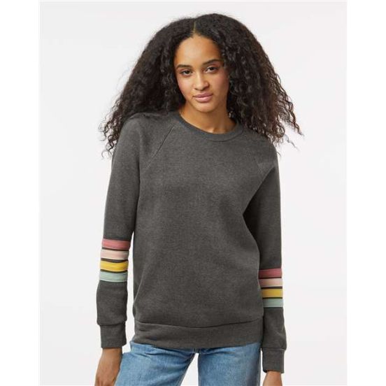 MV Sport W23152 Women's Striped Sleeves Crewneck Sweatshirt