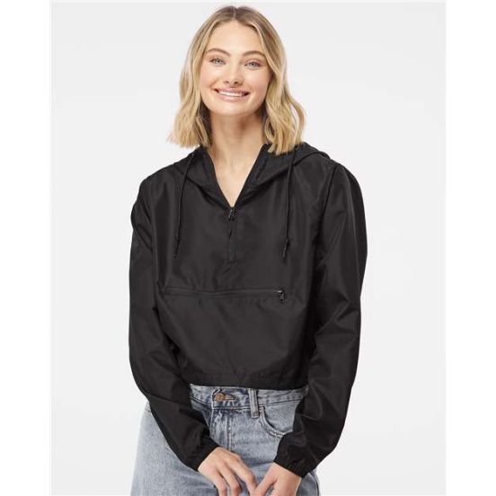 Independent Trading Co. EXP64CRP Women's Lightweight Quarter-Zip Pullover Crop Windbreaker