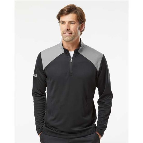 Adidas A532 Men's Textured Mixed Media Quarter-Zip Pullover