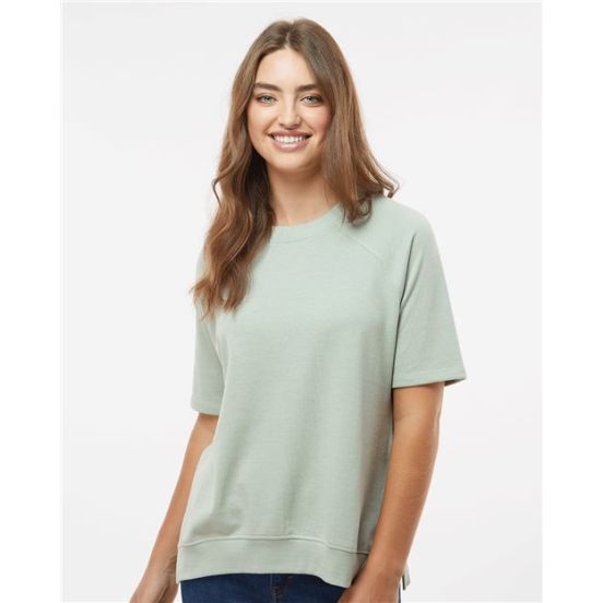 MV Sport W23711 Women's French Terry Short Sleeve Crewneck Sweatshirt
