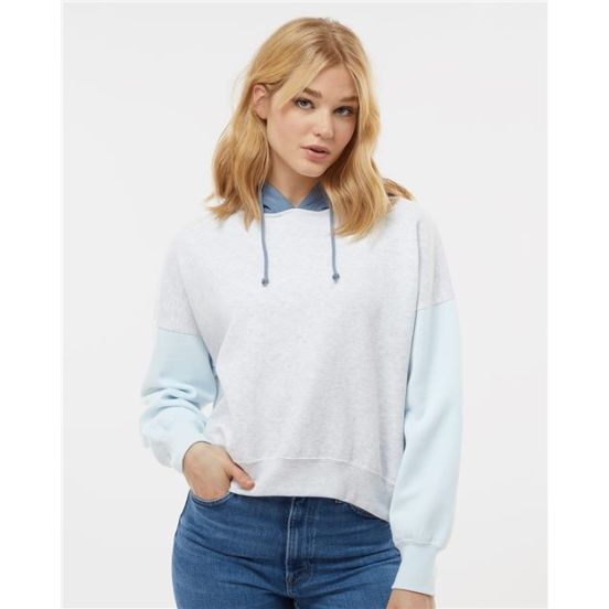 MV Sport W23716 Women's Sueded Fleece Colorblocked Crop Hooded Sweatshirt