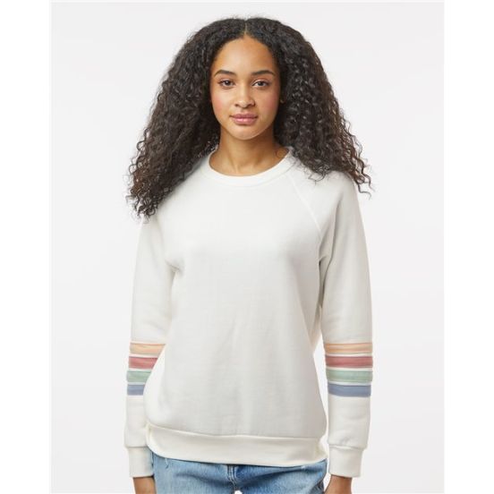 MV Sport W23152 Women's Striped Sleeves Crewneck Sweatshirt