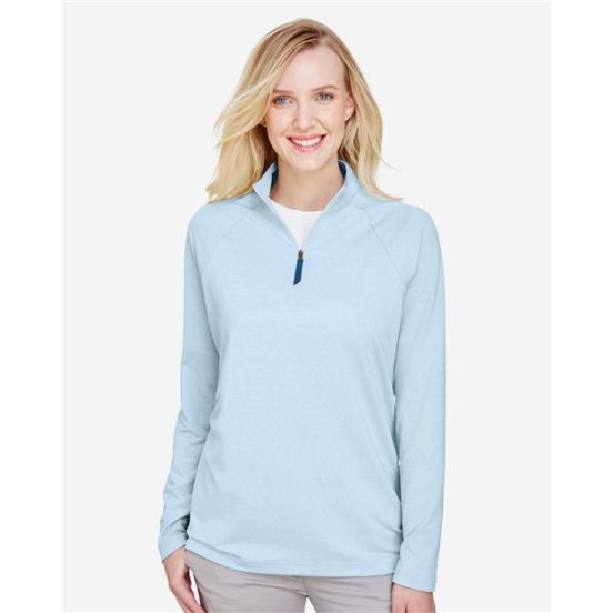 Devon & Jones DG480W Women's CrownLux Performance® Clubhouse Micro-Stripe Quarter-Zip Pullover