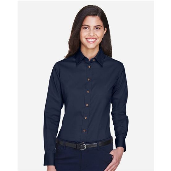 Harriton M500W Women's Easy Blend™ Long Sleeve Twill Dress Shirt with Stain-Release