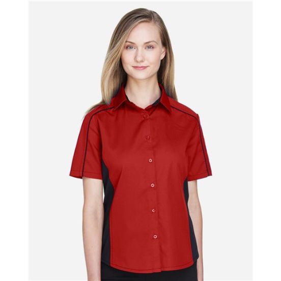 North End 77042 Women's Fuse Colorbloack Twill Short Sleeve Shirt