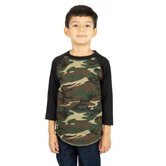 Shaka Wear SHRAGCY Youth Three-Quarter Sleeve Camo Raglan T-Shirt