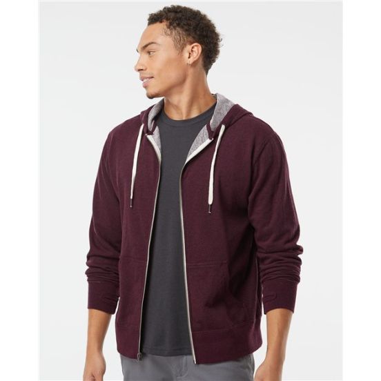 Independent Trading Co. PRM90HTZ Unisex Heathered French Terry Full-Zip Hooded Sweatshirt