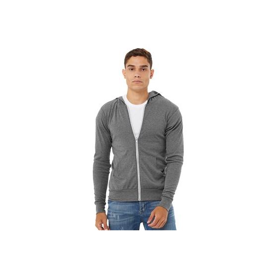 BELLA + CANVAS 3939 Unisex Triblend Lightweight Full-Zip Hooded Long Sleeve Tee