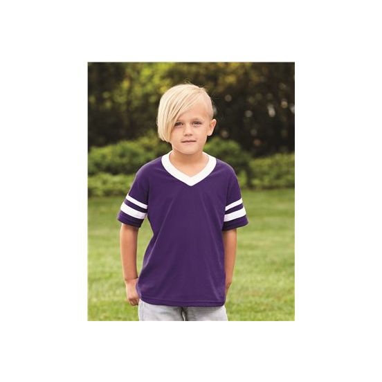 Augusta Sportswear 361 Youth V-Neck Jersey with Striped Sleeves