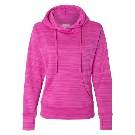 J. America 8662 Women's Odyssey Striped Performance Fleece Lapover Hooded Sweatshirt