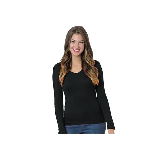 Bayside 3415 Women's USA-Made Deep V-Neck Long Sleeve T-Shirt