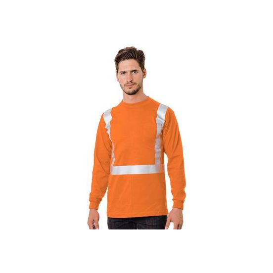 Bayside 3782 Unisex USA-Made 50/50 Hi-Visibility Long Sleeve Pocket T-Shirt