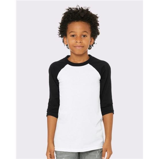 BELLA + CANVAS 3200Y Youth Three-Quarter Sleeve Baseball Tee