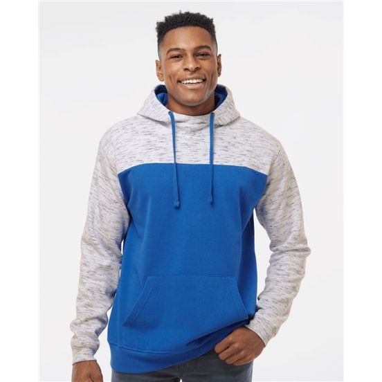J. America 8676 Men's Mélange Fleece Colorblocked Hooded Sweatshirt