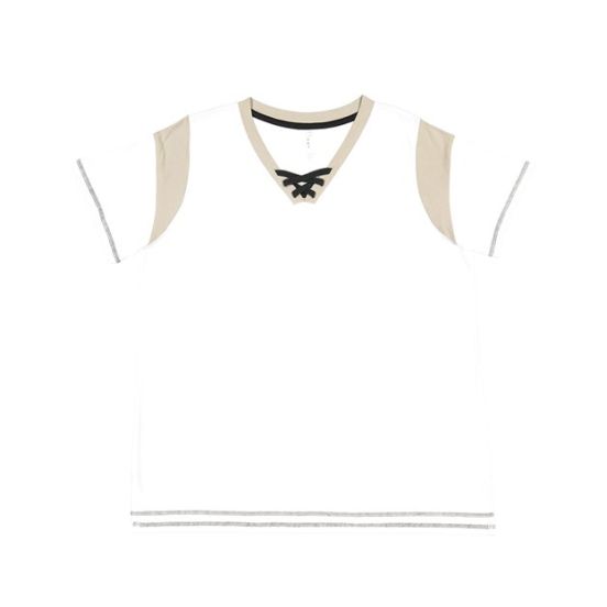 LAT 3833 Women's Curvy Lace Up Fine Jersey Tee