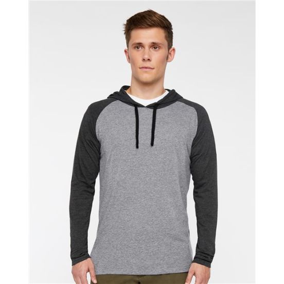 LAT 6917 Men's Fine Jersey Hooded Long Sleeve Raglan T-Shirt