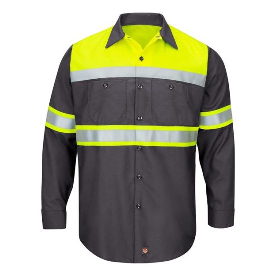 Red Kap SY70T Men's Tall Hi-Visibility Colorblock Ripstop Long Sleeve Work Shirt