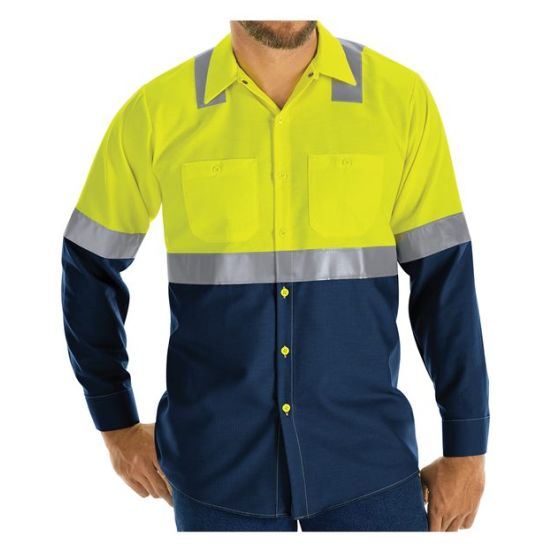 Red Kap SY14T Men's Tall Enhanced & Hi-Visibility Long Sleeve Work Shirt