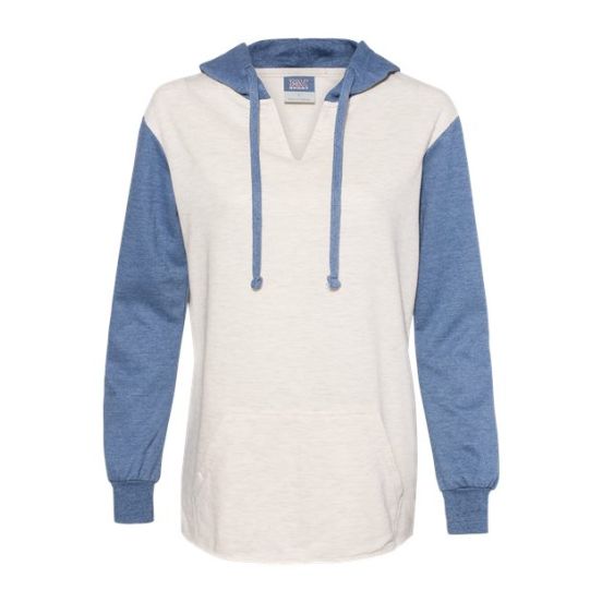 MV Sport W20145 Women’s French Terry Hooded Pullover with Colorblocked Sleeves