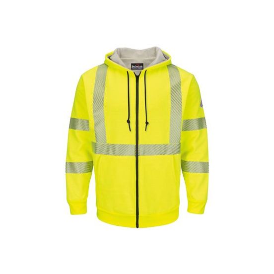 Bulwark SMZ4HV Men's Hi-Visibility Zip-Front Hooded Fleece Sweatshirt with Waffle Lining
