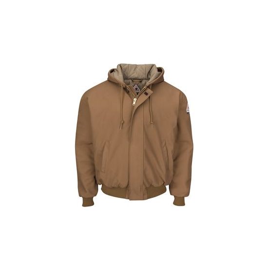 Bulwark JLH6 Men's Insulated Brown Duck Hooded Jacket with Knit Trim