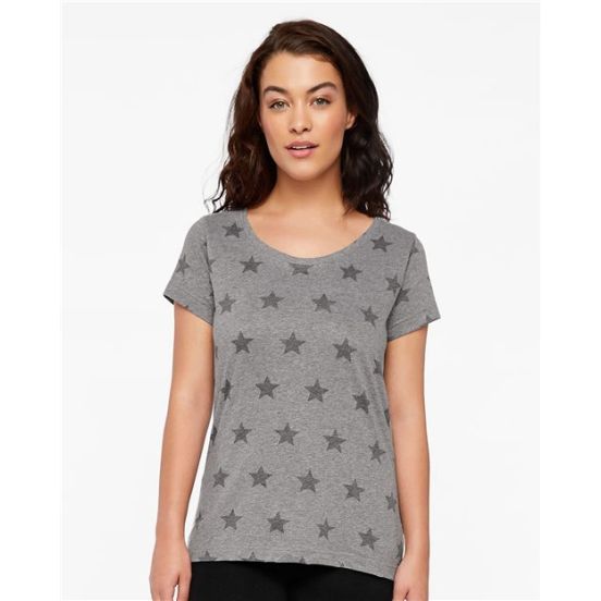 Code Five 3629 Women's Star Print Scoop Neck Tee
