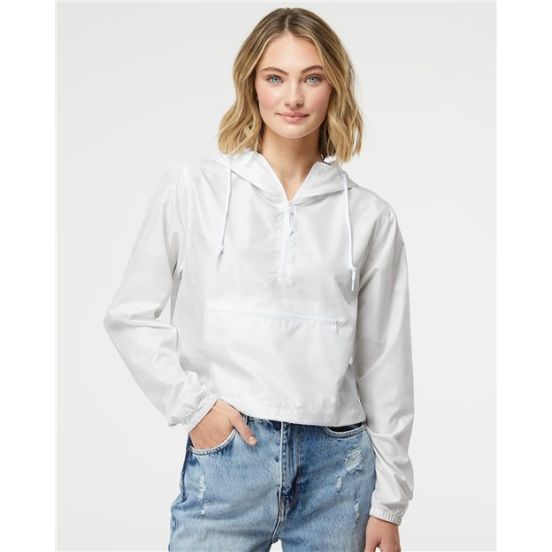 Independent Trading Co. EXP64CRP Women's Lightweight Quarter-Zip Pullover Crop Windbreaker